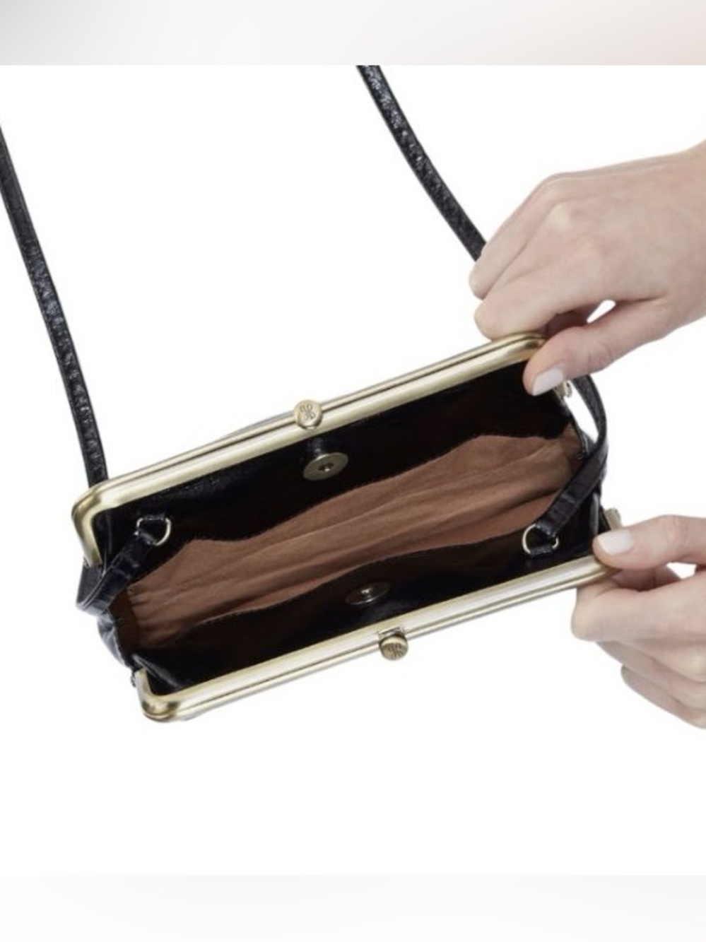 HOBO Lauren Black Leather Crossbody with Gold Frame - Picture 3 of 4